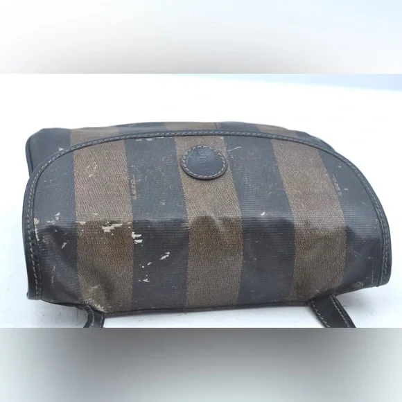 Authentic FENDI Pequin Shoulder Cross Body Bag PVC Leather Brown Black - Picture 3 of 13